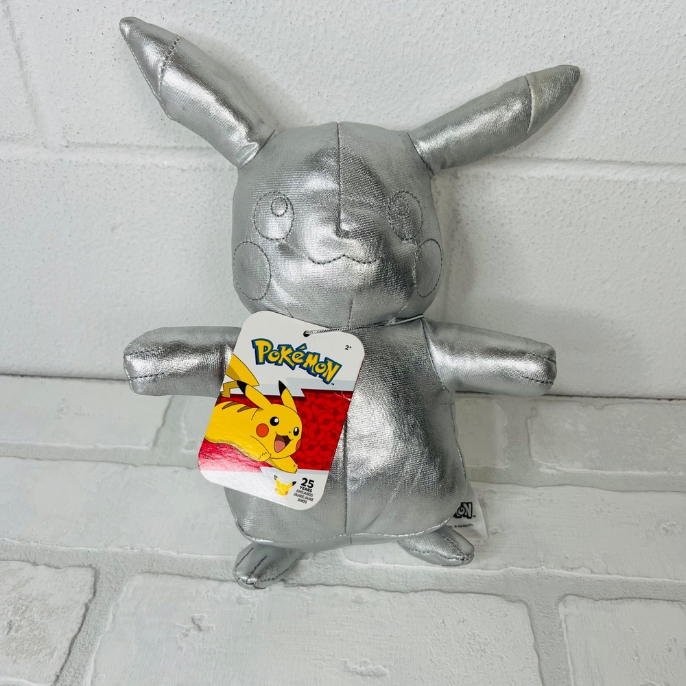Pokemon 25th Anniversary Silver Pikachu Plush 8 Inch Metallic Limited Edition